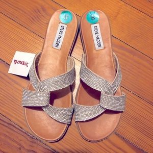 Steve Madden NWT Silver Rhinestone & Tan Slide Sandal Size 8